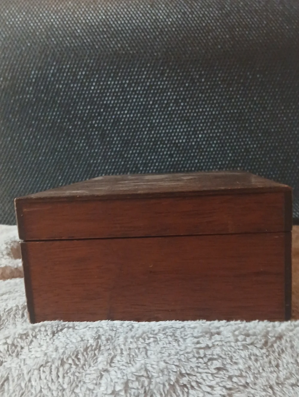 Vintage MCM Wooden Valet Box with Brass Button - Dark Brown